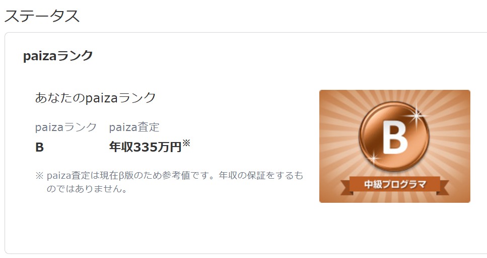 paiza Bランク証明書